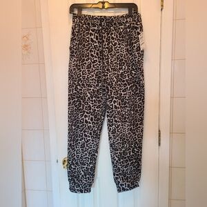Ideology Ladies Fleece Drawstring Bottoms Size XS Black/Grey Leopard Print BNWT